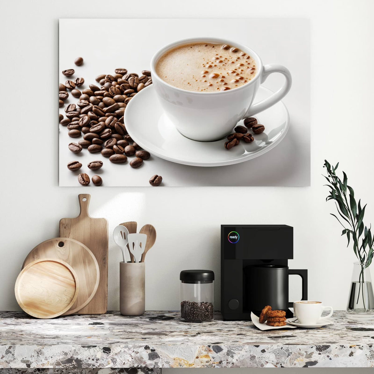 Metall Magnettafel - Kaffee mit Milchschaum – Schaumiger Kaffee in weißer Tasse