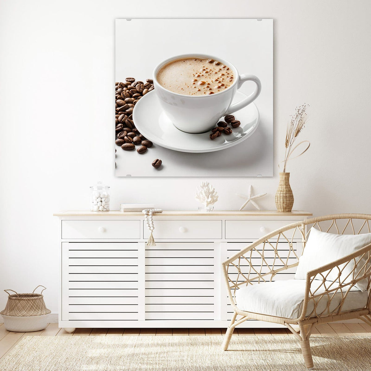 Echtglas, 4 mm – kein Acryl, keine Folie – Wandbild - Kaffee mit Milchschaum - Quadratisch