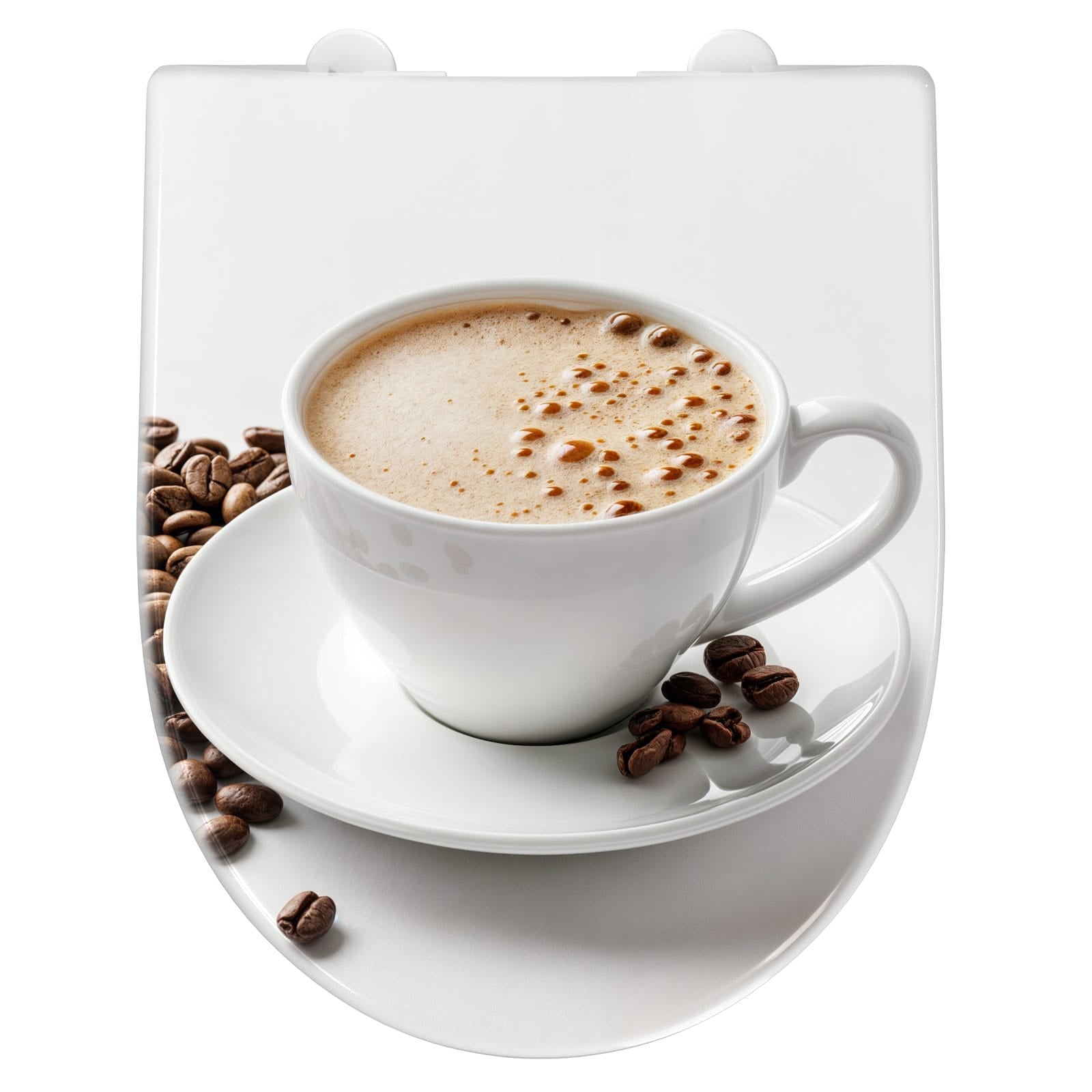 WC-Sitz mit Absenkautomatik Kaffeetasse und Bohnen