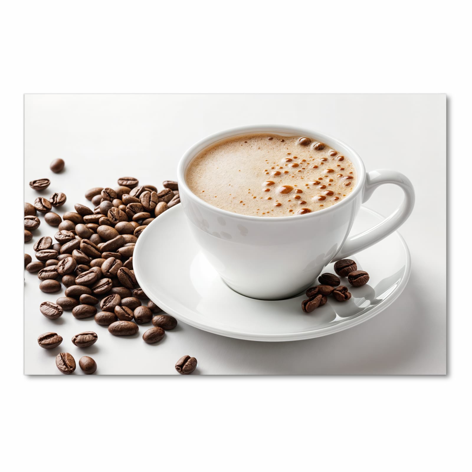 Fleckenresistenter Küchenteppich mit Motiv Kaffeetasse und Bohnen in Frontansicht