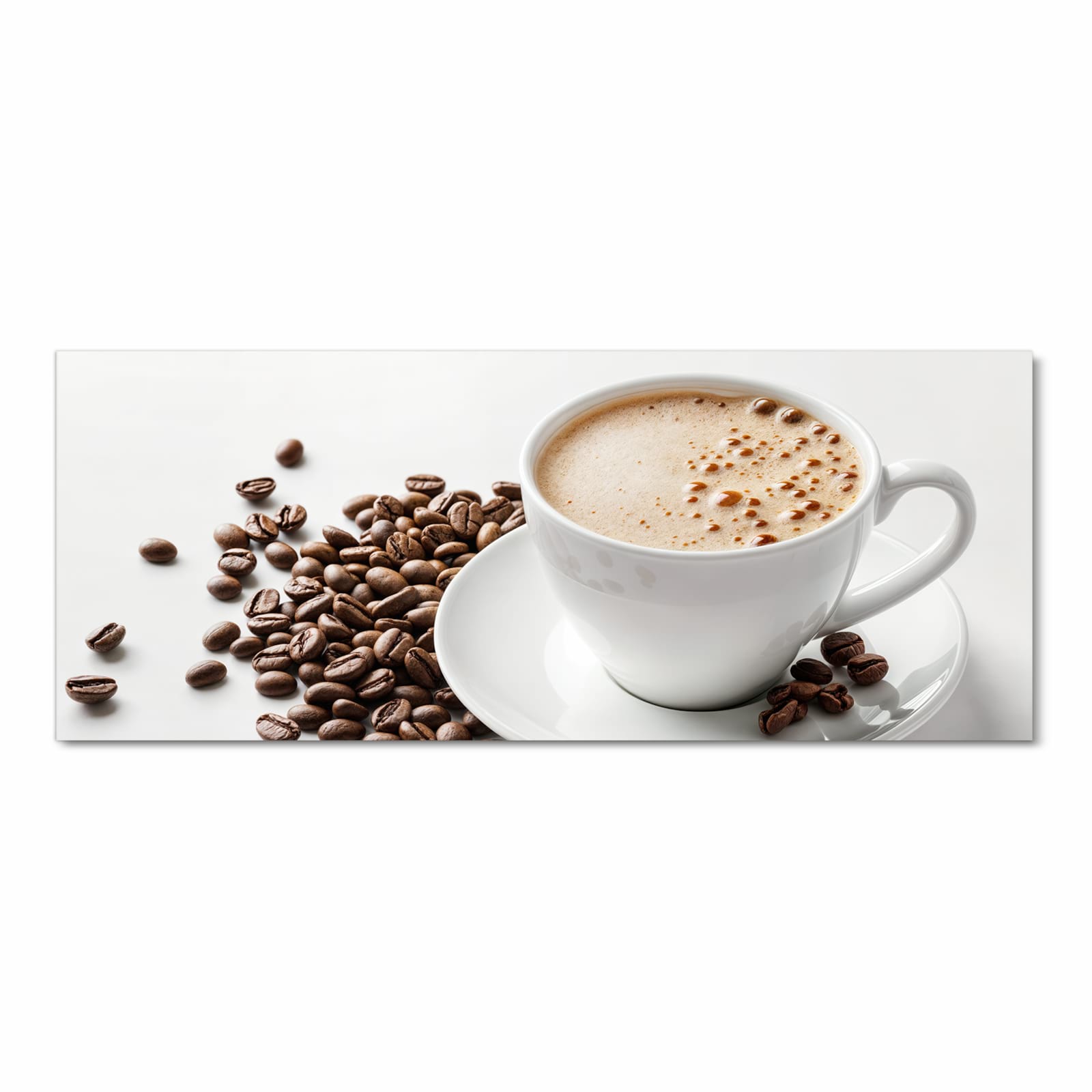 Geräuschdämpfender Küchenteppich mit Motiv Kaffeetasse und Bohnen in Frontansicht