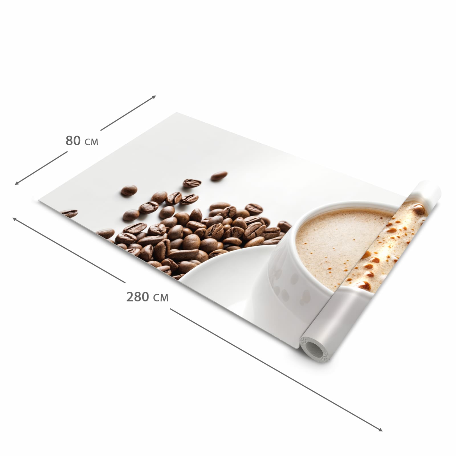 Hygienischer Bodenläufer Teppich mit Motiv Kaffeetasse und Bohnen in der Grösse 90x240 cm