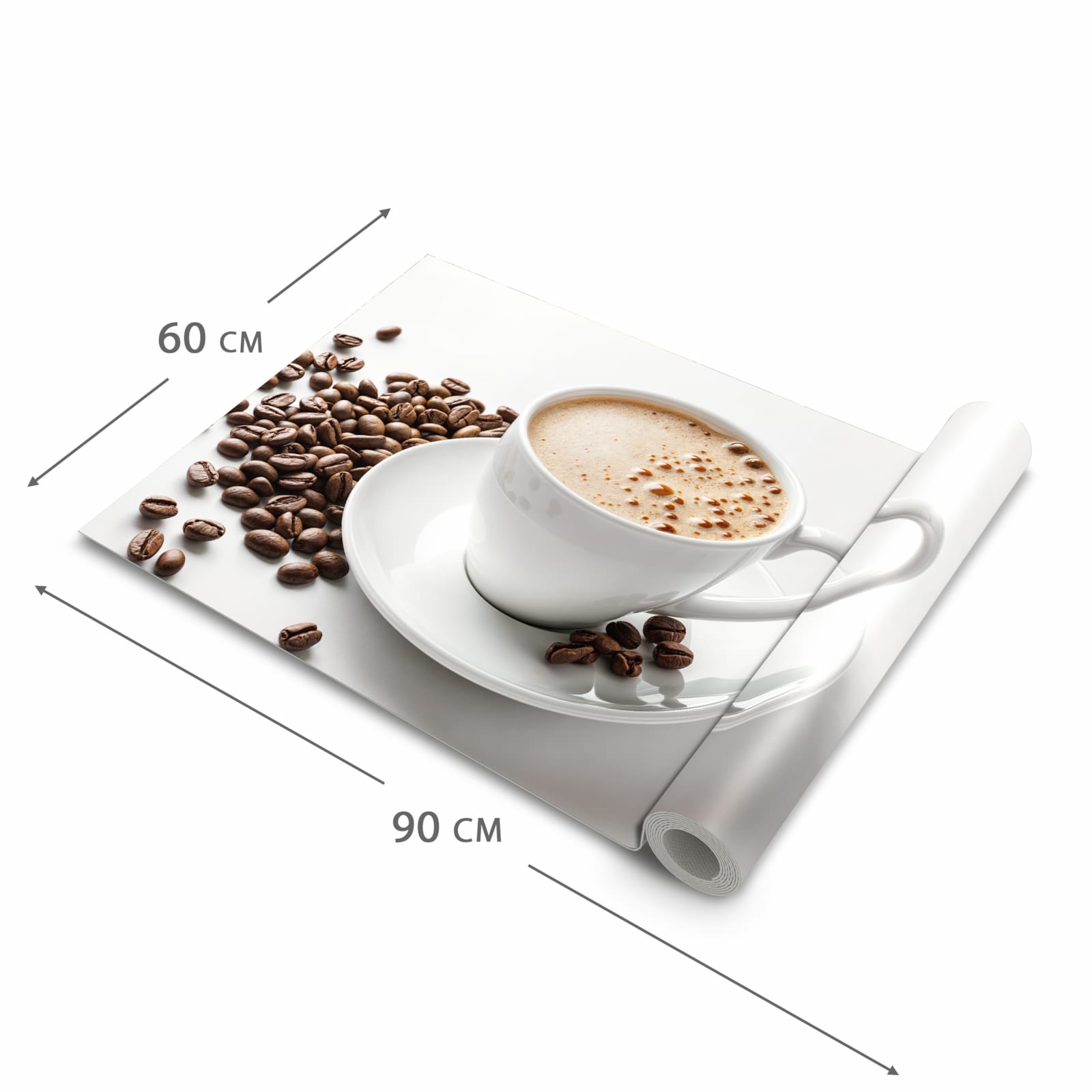 Rutschfester waschbarer Teppich Esstisch mit Motiv Kaffeetasse und Bohnen in der Grösse 90x240 cm