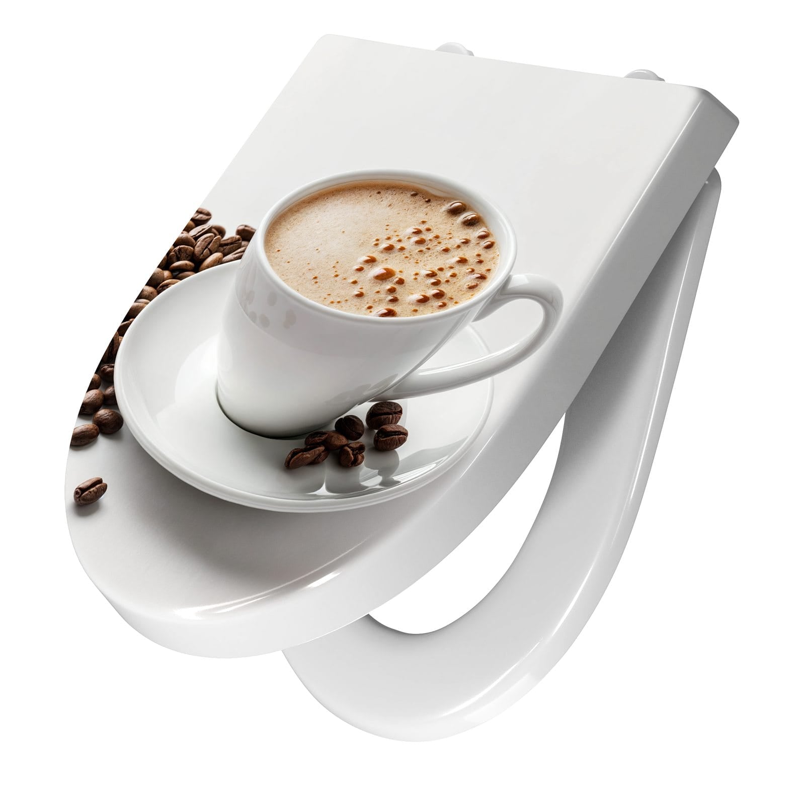 WC-Sitz mit Absenkautomatik Kaffeetasse und Bohnen