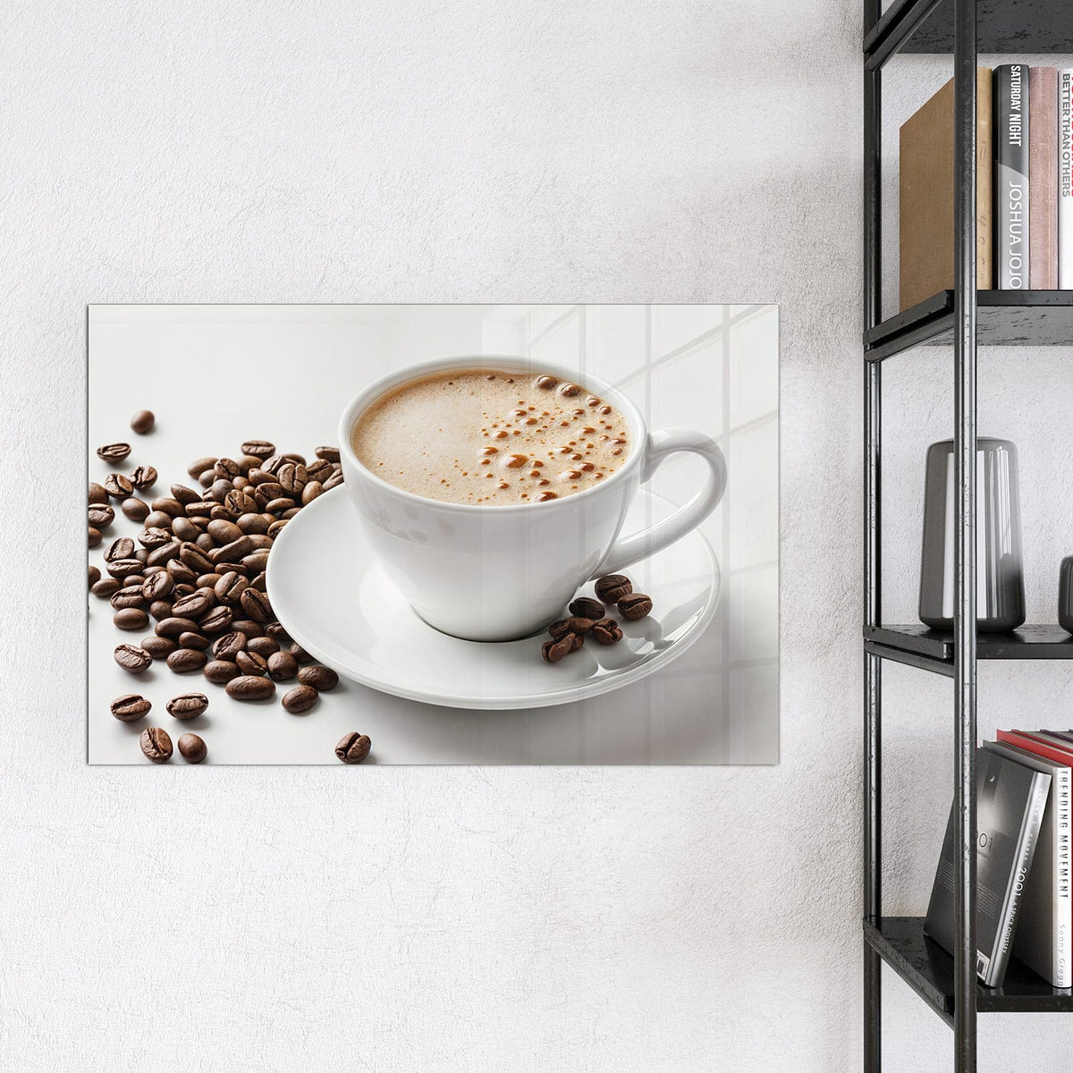 Magnettafel - Kaffee mit Milchschaum – Schaumiger Kaffee in weißer Tasse