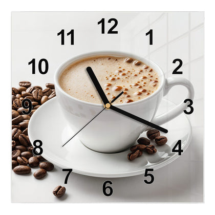 Wanduhr Quadratisch mit dem Motiv Kaffee mit Milchschaum