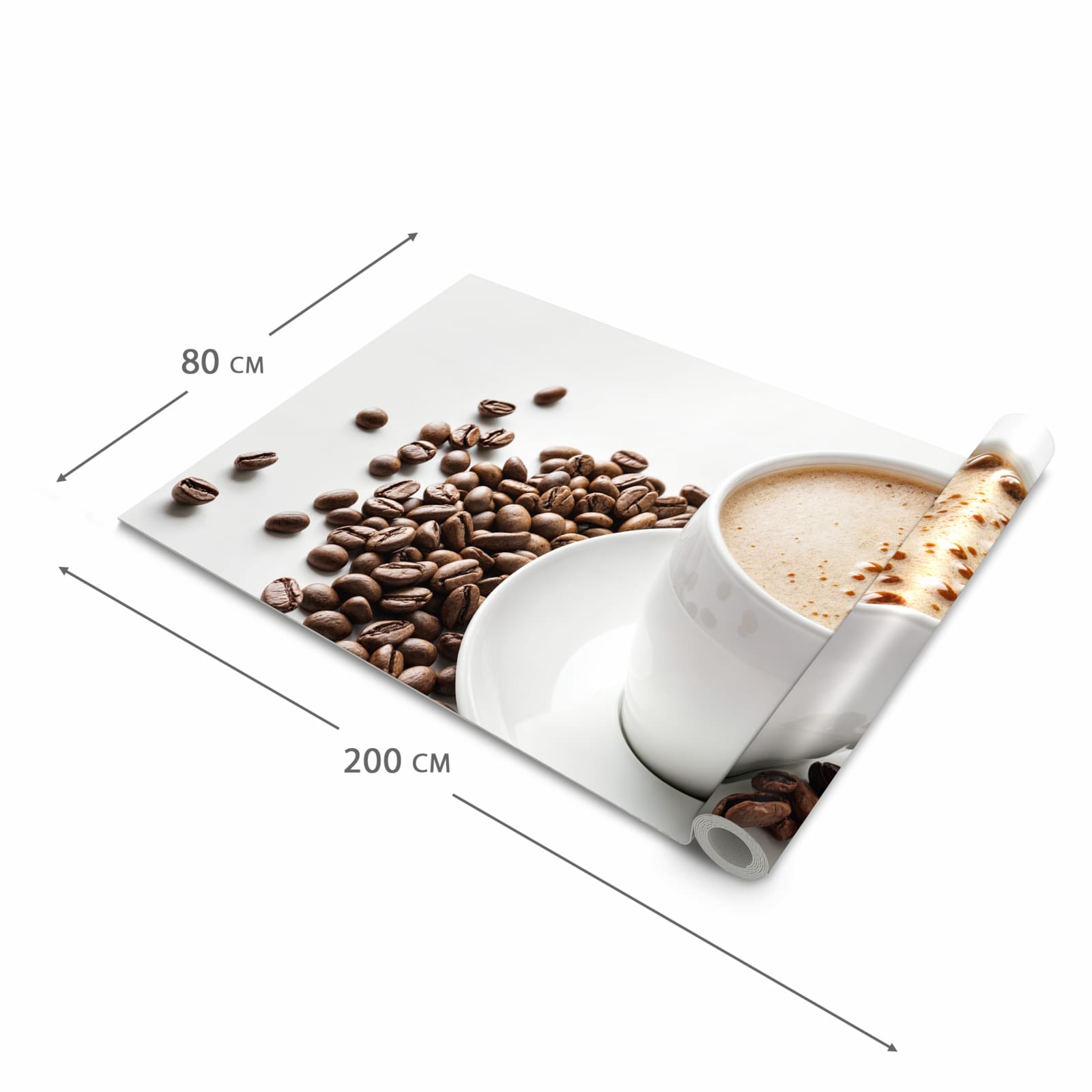 Pflegeleichter rutschfester Küchenteppich mit Motiv Kaffeetasse und Bohnen in der Grösse 90x240 cm