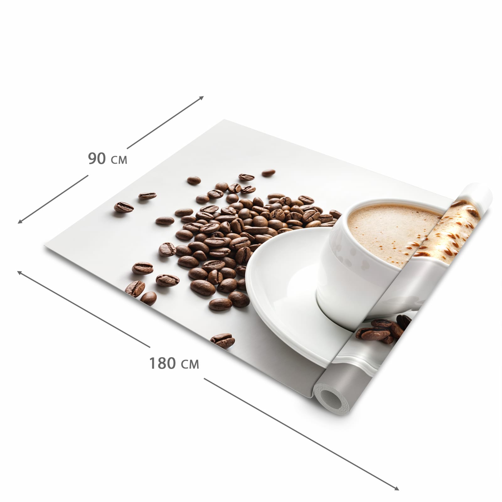 Waschbarer Küchenteppich mit Motiv Kaffeetasse und Bohnen in der Grösse 90x240 cm