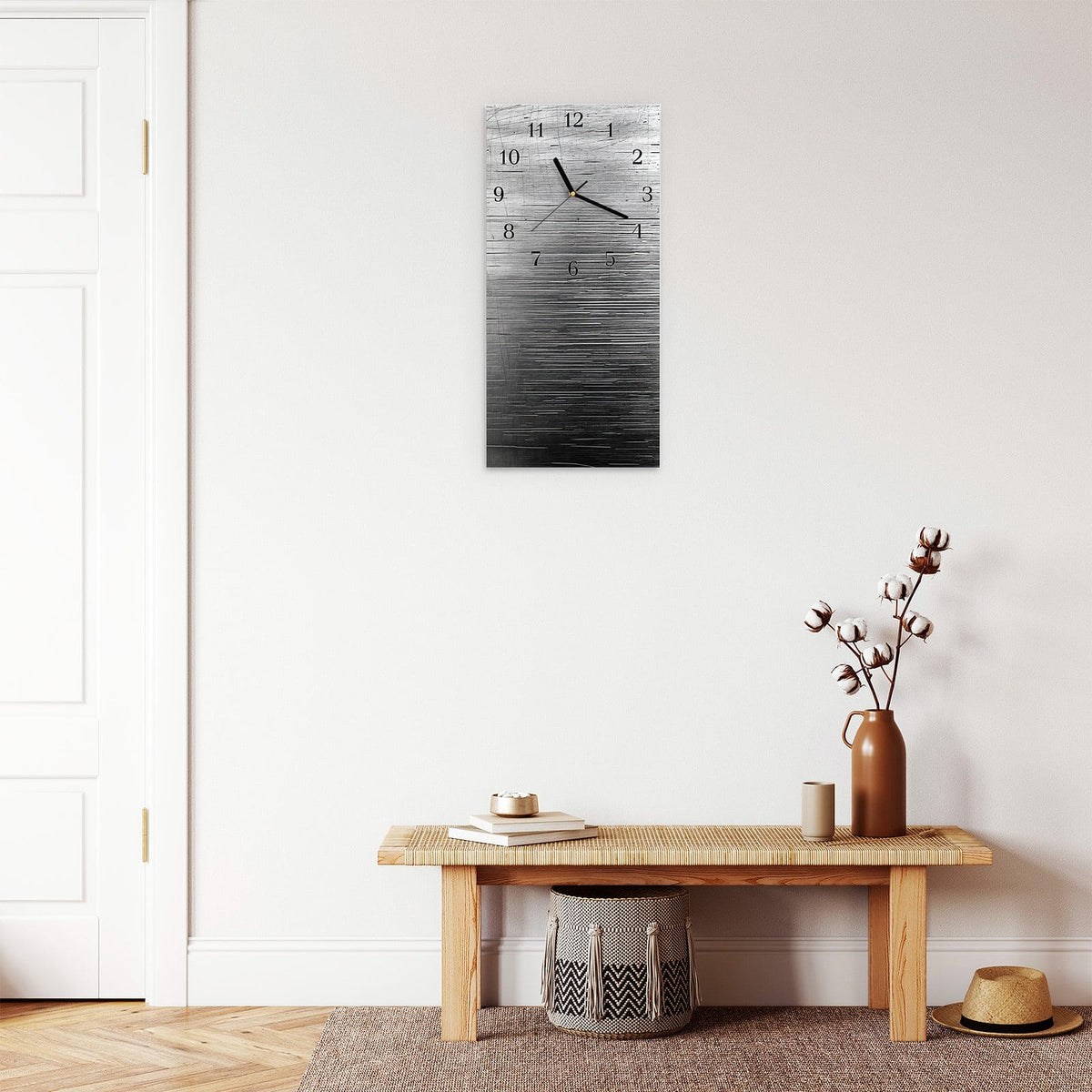 Moderne Wanduhr aus Glas mit Farbtiefe – Wanduhr Strukturierte Oberfläche aus Glas – Hochformat 30 × 60 cm