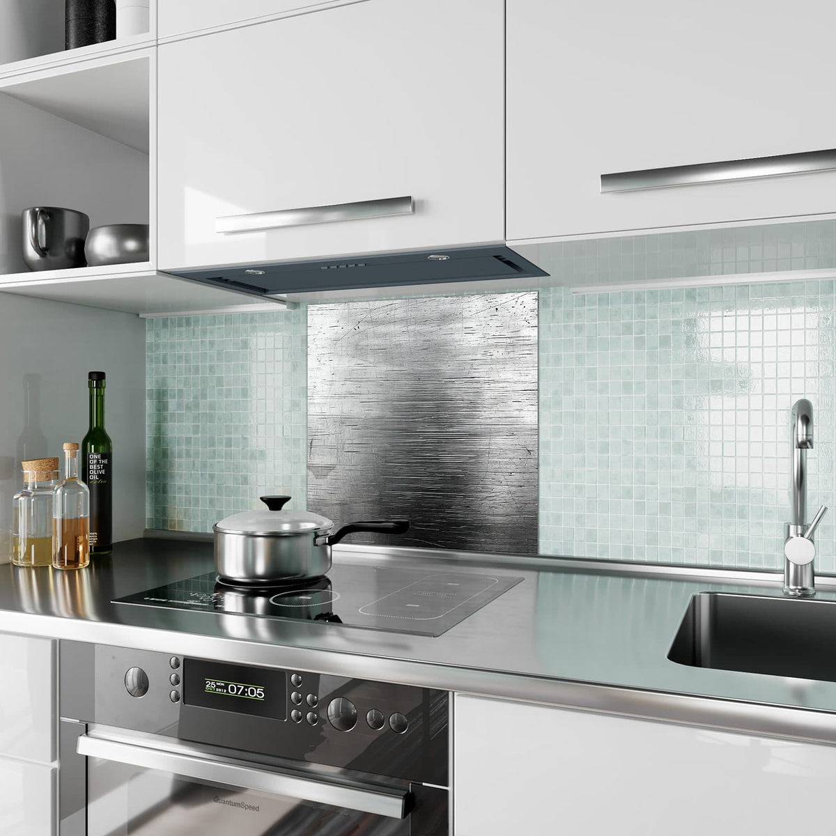 Küchenrückwand Gebürsteter Stahl aus Glas – Gebürstetes Metall mit feinen Kratzern