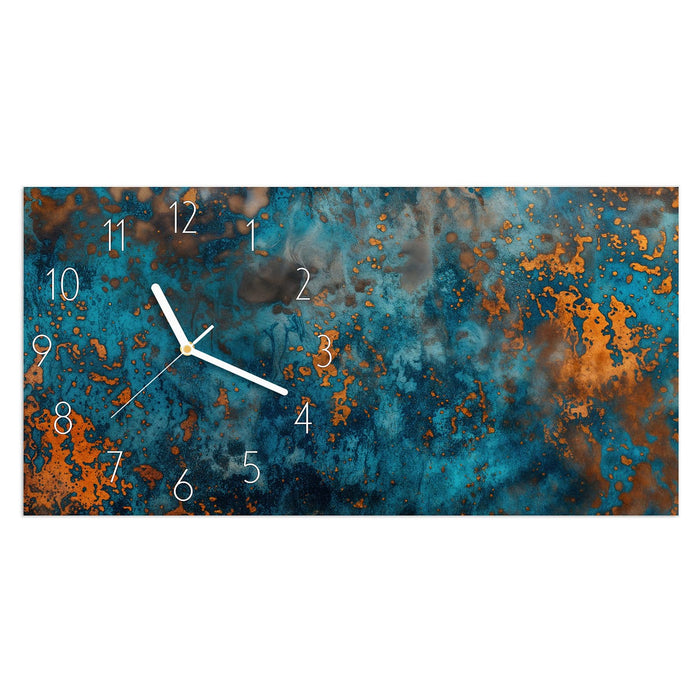 Wanduhr Blaue Maserung aus Glas – Querformat 60 × 30 cm mit Ziffernblatt Elegant