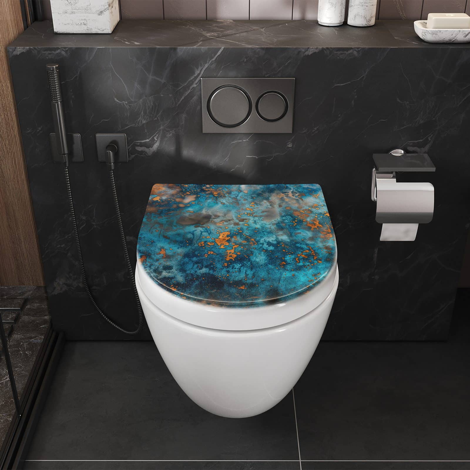 WC-Sitz mit Absenkautomatik Blaue Maserung