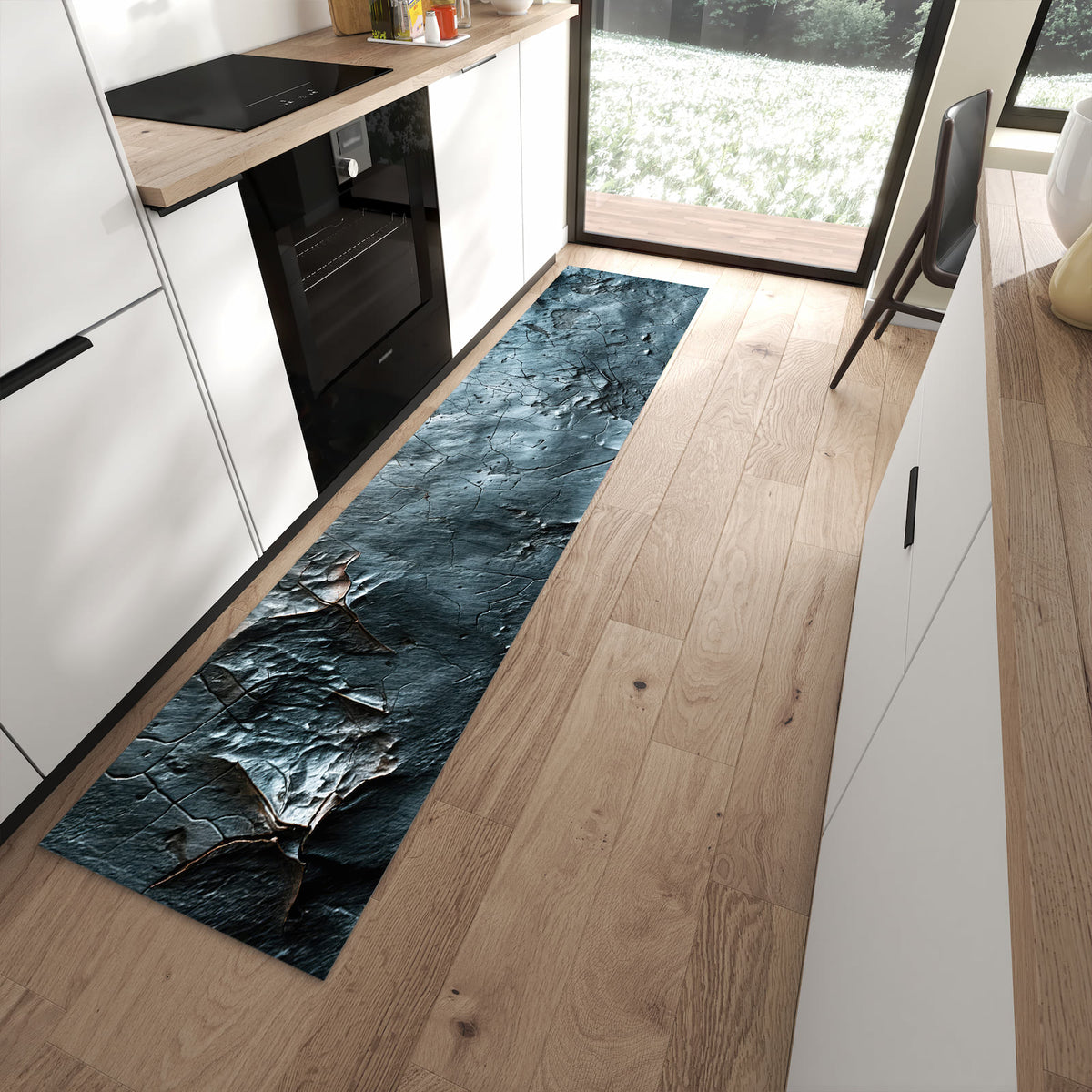 Wasserabweisender Küchenteppich mit Motiv Oberfläche von Strukturierte in moderner Küche