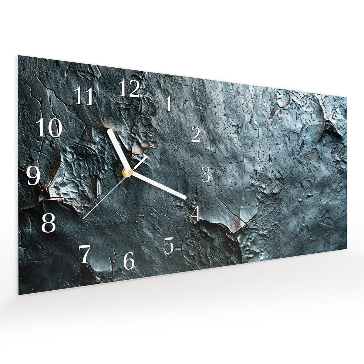 Vormontiert – mit Schwebeeffekt – Wanduhr Strukturierte Steinoberfläche aus Glas – Querformat 60 × 30 cm