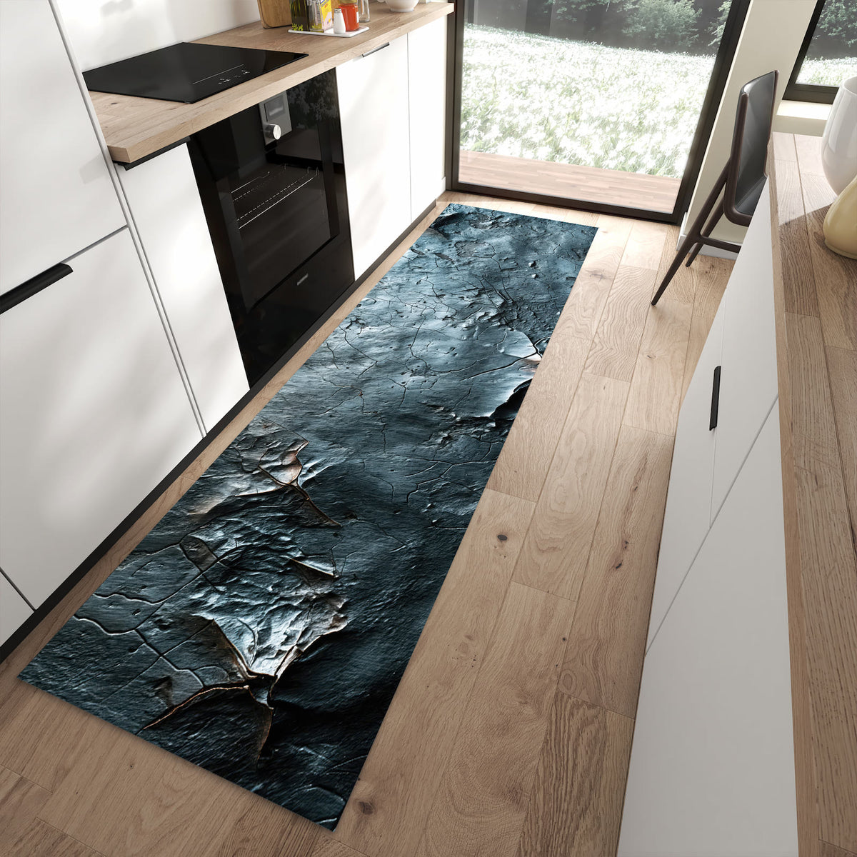 Flacher Küchenteppich mit Motiv Oberfläche von Strukturierte in moderner Küche - waschbar