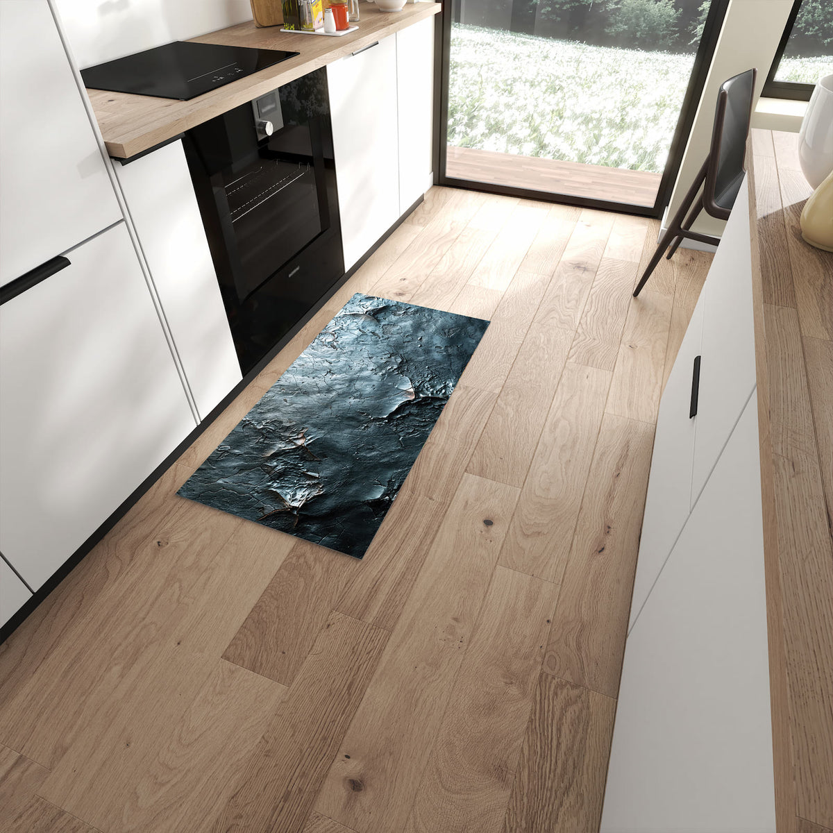 Geräuschdämpfender Teppich für Esstisch mit Motiv Oberfläche von Strukturierte in moderner Küche #grösse_60 x 120 cm