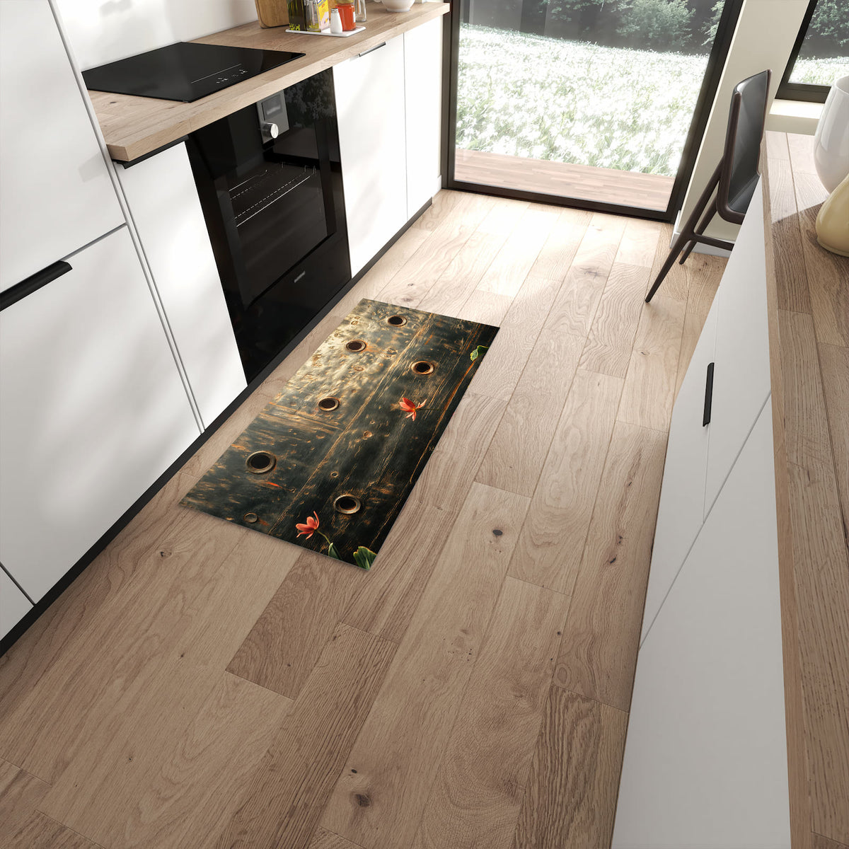 Hygienischer Küchenteppich mit Motiv Metallplatte Vintage in moderner Küche - waschbar #grösse_60 x 120 cm