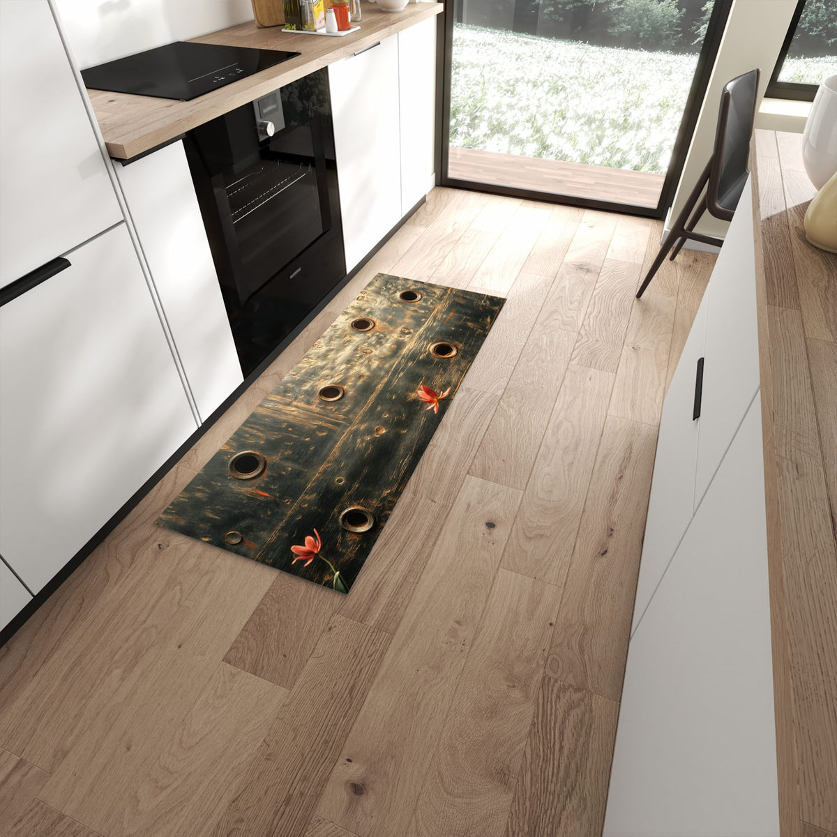 Strapazierfähiger Küchenläufer mit Motiv Metallplatte Vintage in moderner Küche #grösse_60 x 150 cm