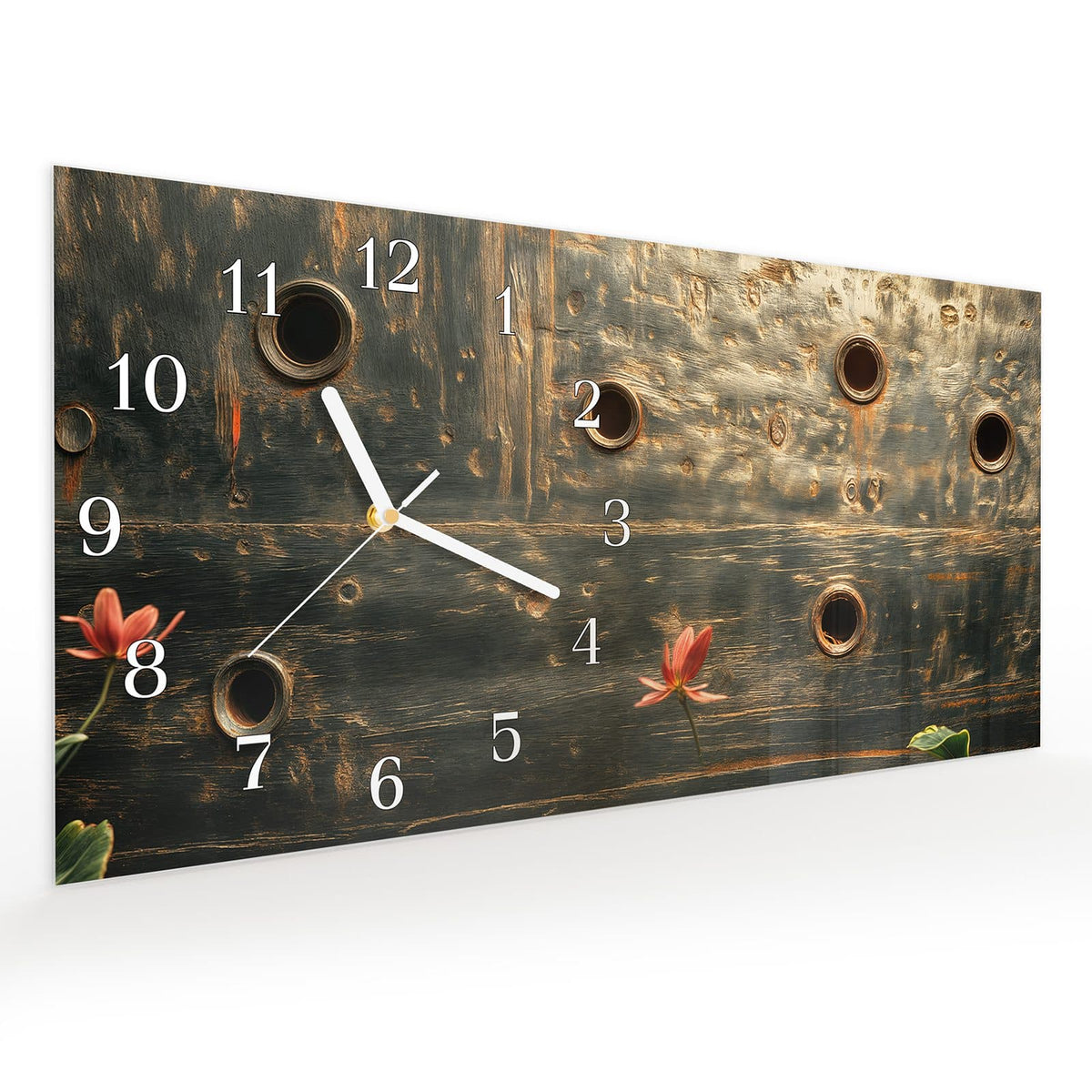 Vormontiert – mit Schwebeeffekt – Wanduhr Metallplatte Vintage aus Glas – Querformat 60 × 30 cm