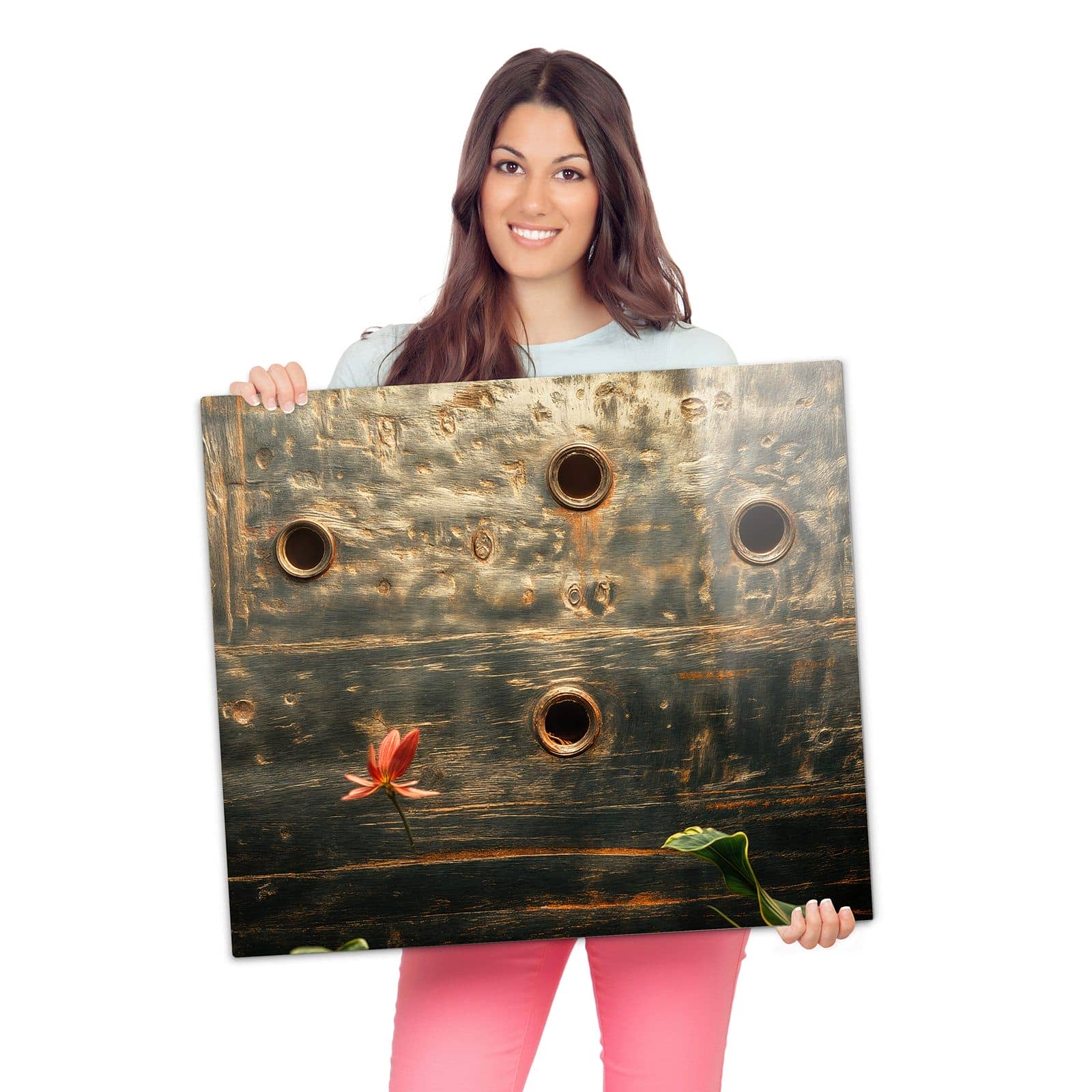 1-teilige Herd Schutzplatte mit Metallplatte Vintage-Motiv wird zur Größendarstellung gehalten