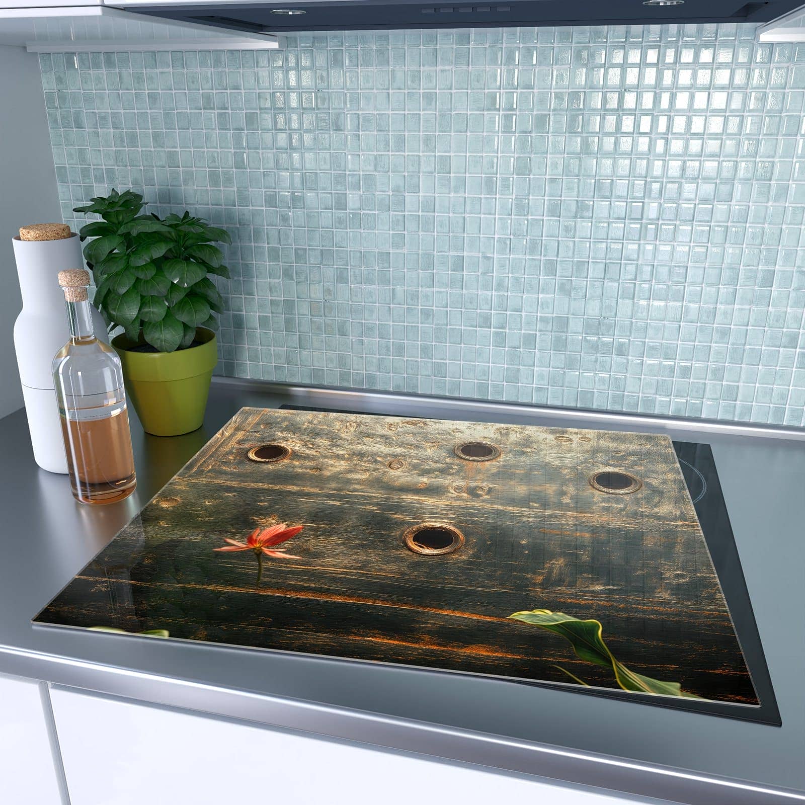 1-teilige Herdabdeckplatte für Ceranfeld mit Metallplatte Vintage-Motiv in der modernen Küche