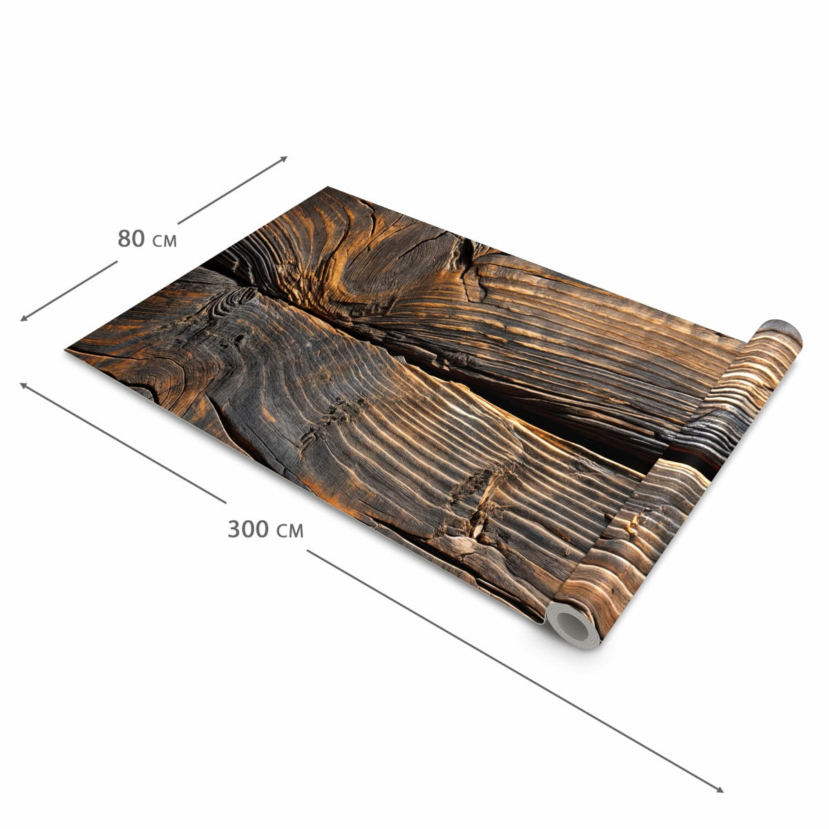 Geruchsneutraler langer Teppich Flur mit Motiv Holztextur Altholz in der Grösse 80x300 cm