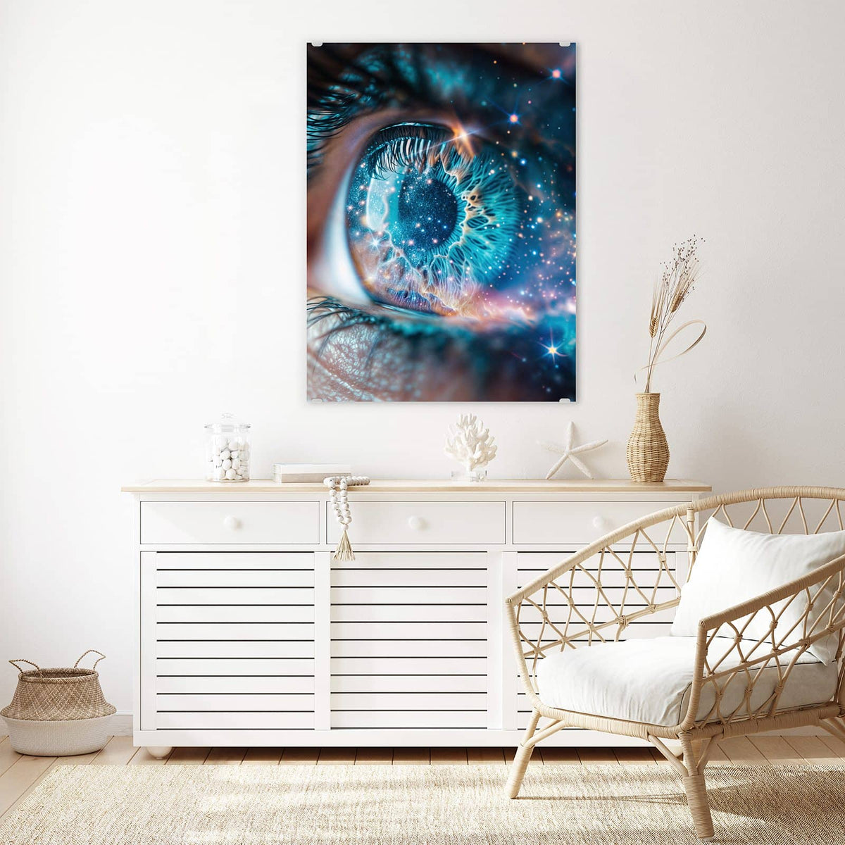 Aufhängung liegt bei – Motiv später wechselbar – Wandbild - Galaktisches Auge - Hochformat