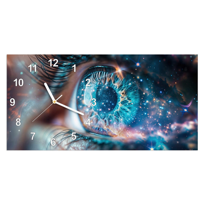 Wanduhr Galaktisches Auge aus Glas – Querformat 60 × 30 cm mit Ziffernblatt Modern