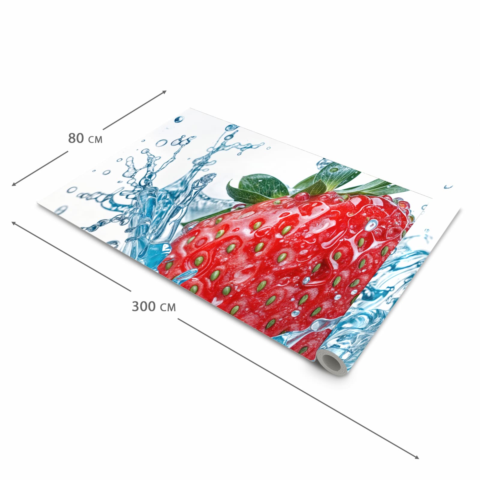 Farbbeständiger Küchenteppich mit Motiv Erdbeere Splash in der Größe 80x280 cm