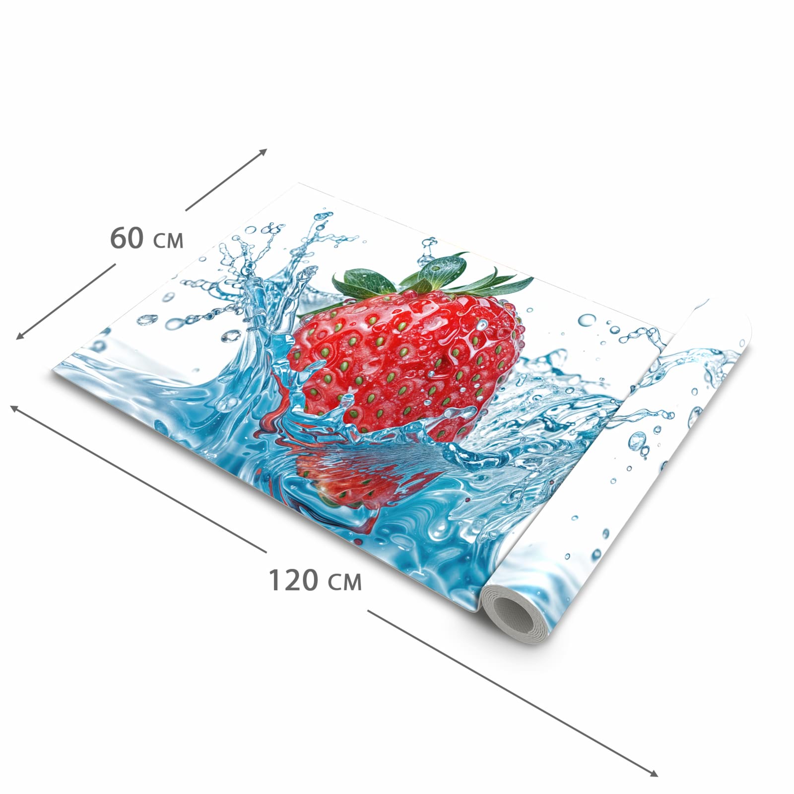 Waschbarer dünner Küchenteppich mit Motiv Erdbeere Splash in der Grösse 80x250 cm