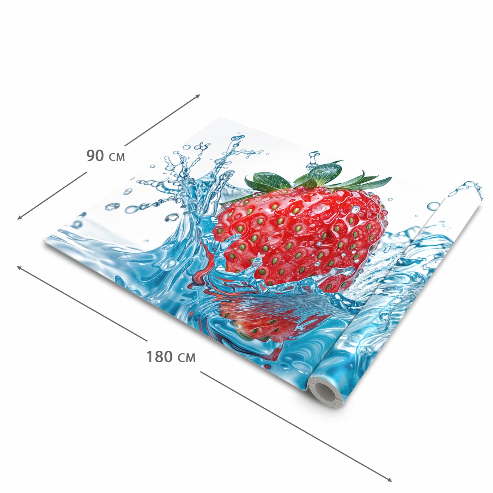 Formstabiler waschbarer Küchenteppich mit Motiv Erdbeere Splash in der Grösse 80x280 cm