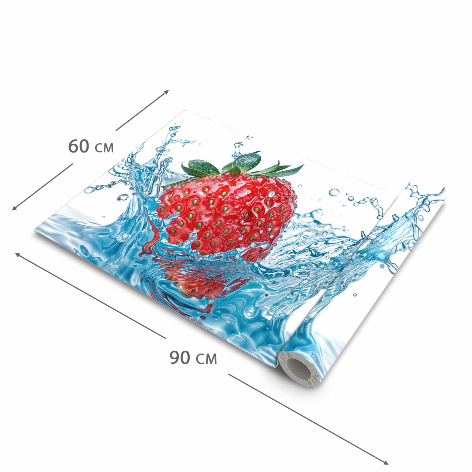 Feuchtigkeitsresistenter Küchenteppich mit Motiv Erdbeere Splash in der Grösse 80x250 cm