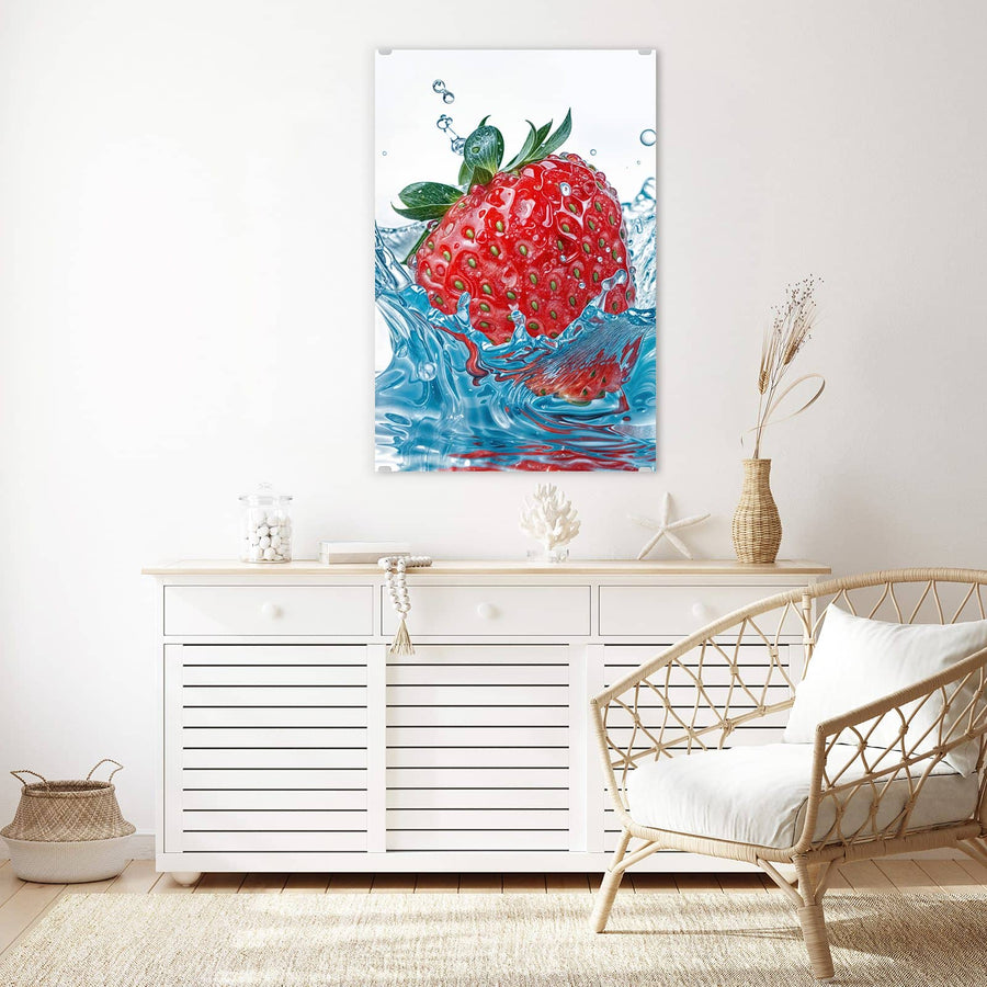 Maße Wandbild - Eintauchende Erdbeere - Hochformat