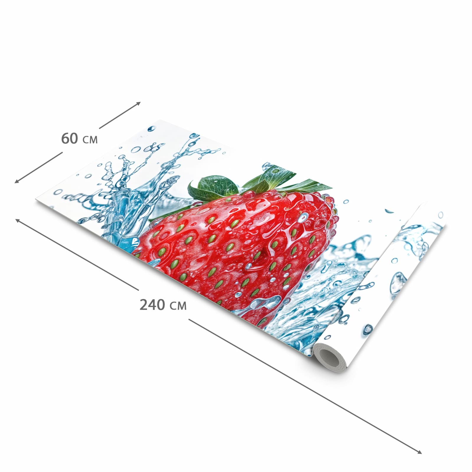 Waschbarer rutschfester Küchenteppich mit Motiv Erdbeere Splash in der Größe 80x250 cm