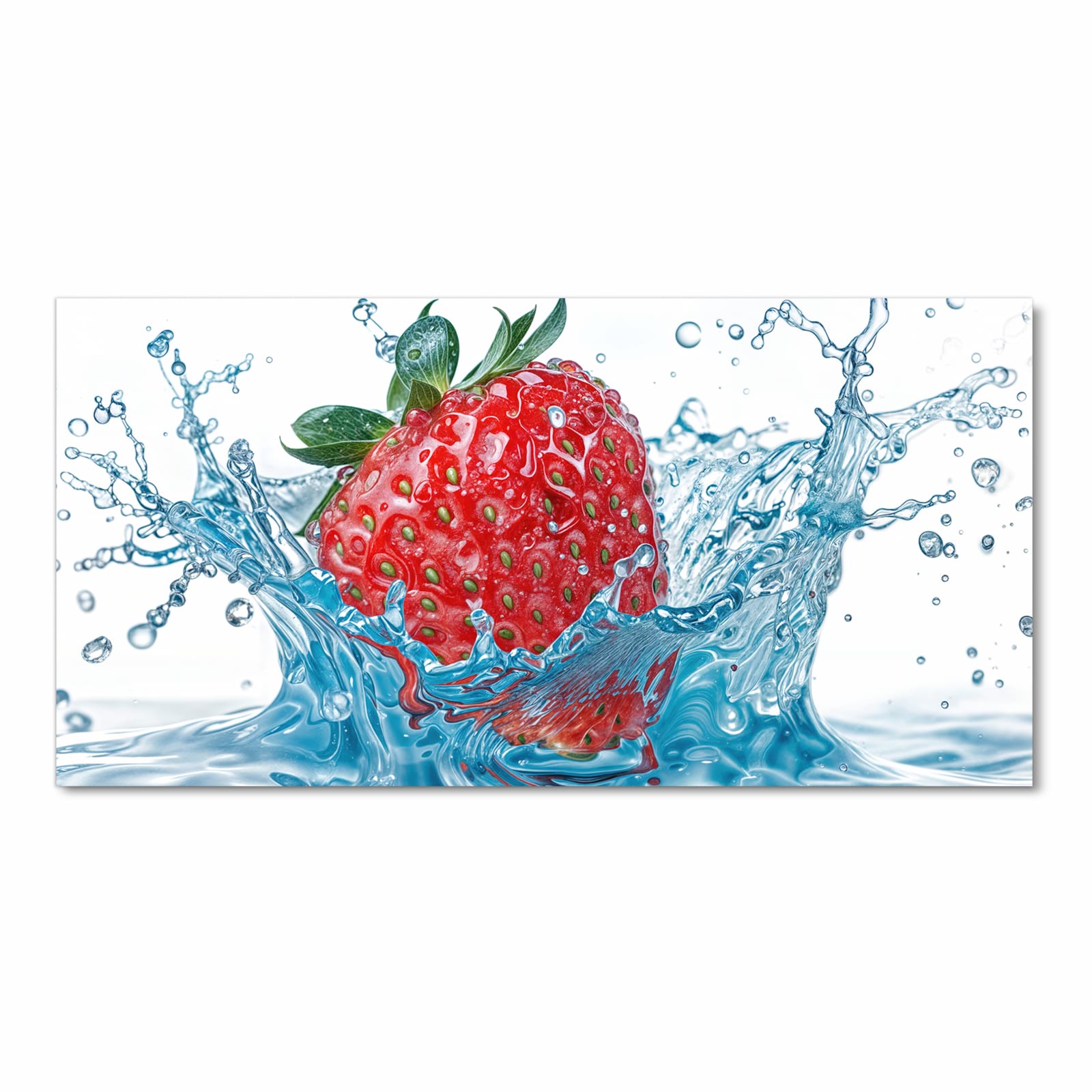 Bodenschonender Teppich fürs Esszimmer mit Motiv Erdbeere Splash in Frontansicht, waschbar