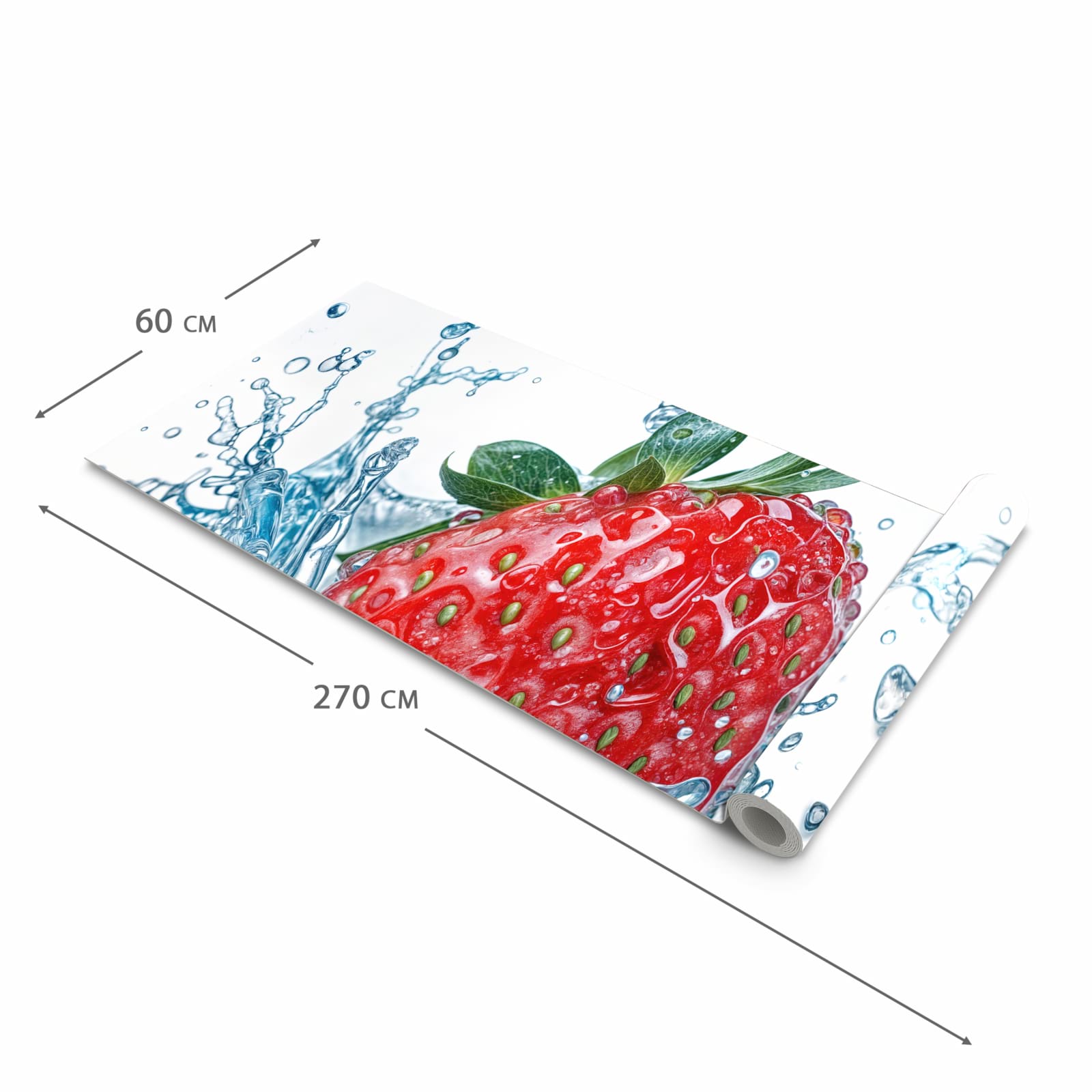 Langlebiger Bodenläufer mit Motiv Erdbeere Splash in der Grösse 80x250 cm