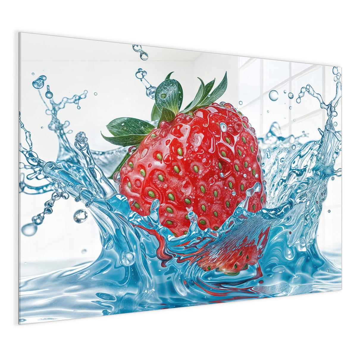 4 mm Glas statt lackiertem Blech – Glas Magnettafel - Eintauchende Erdbeere