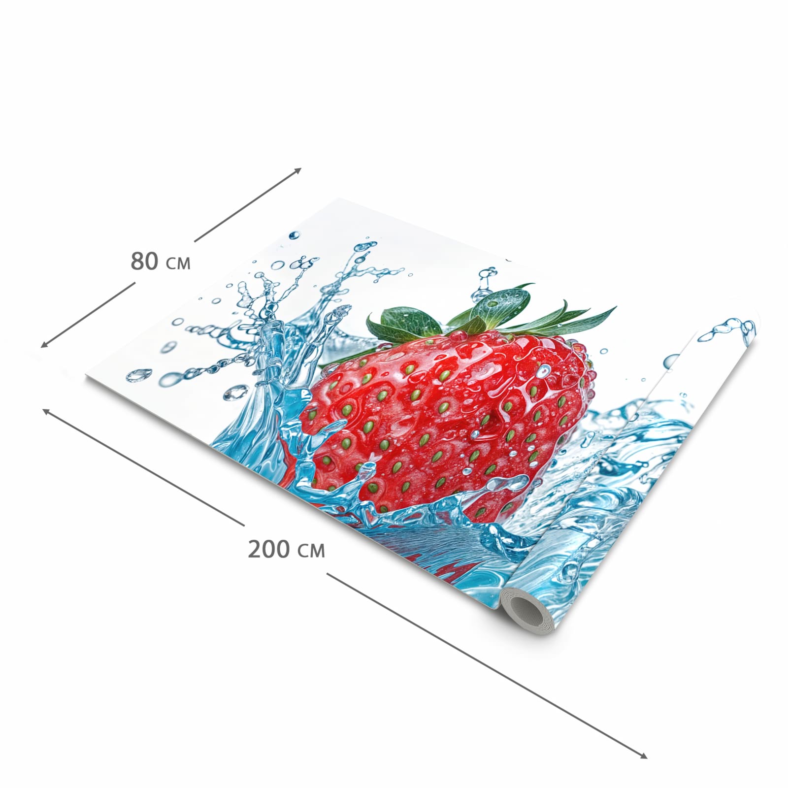 Bodenschonender waschbarer Küchenteppich mit Motiv Erdbeere Splash in der Grösse 80x250 cm