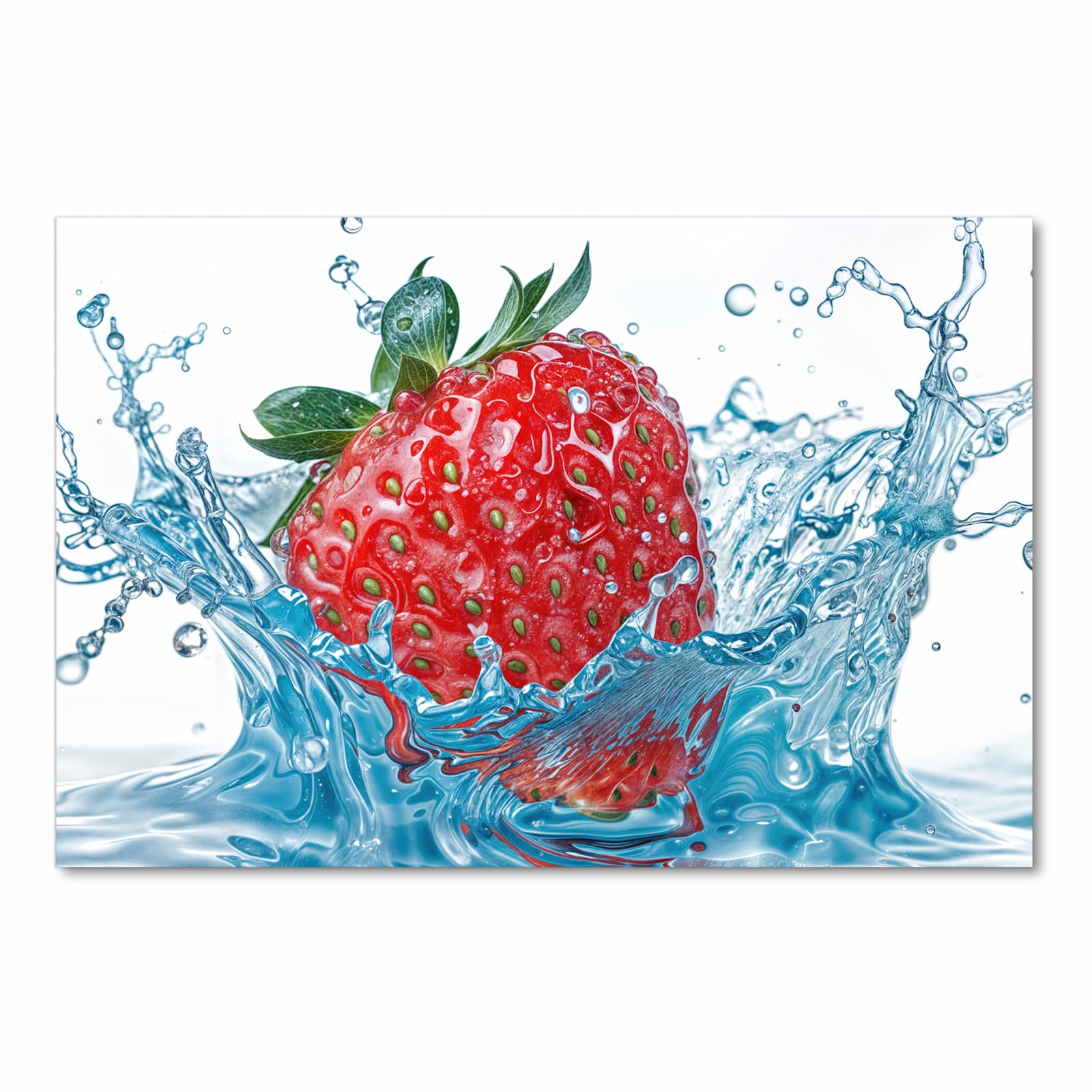 Abriebfester Küchenteppich mit Motiv Erdbeere Splash in Frontansicht - waschbar