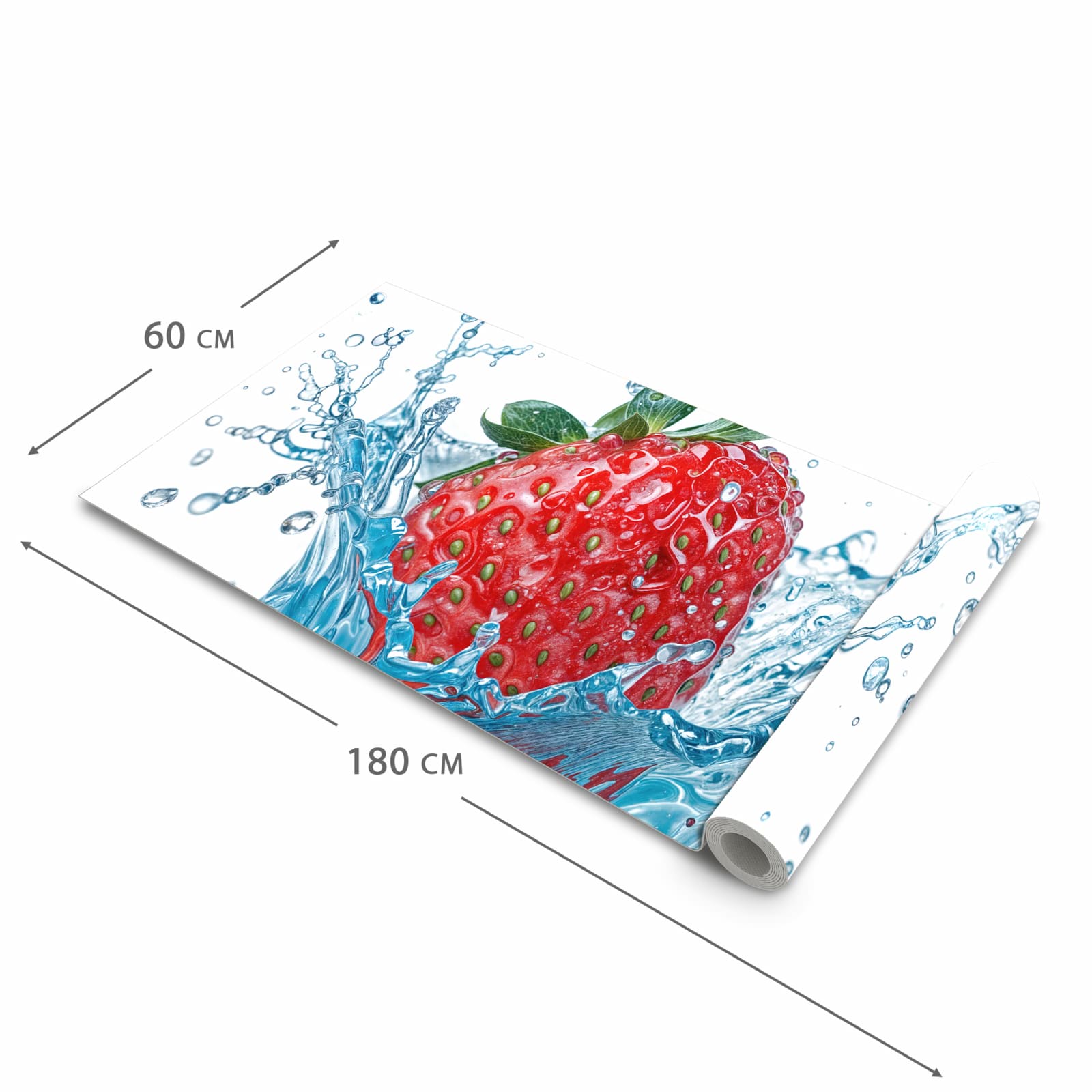 Strapazierfähiger waschbarer Teppich Esstisch mit Motiv Erdbeere Splash in der Größe 80x250 cm