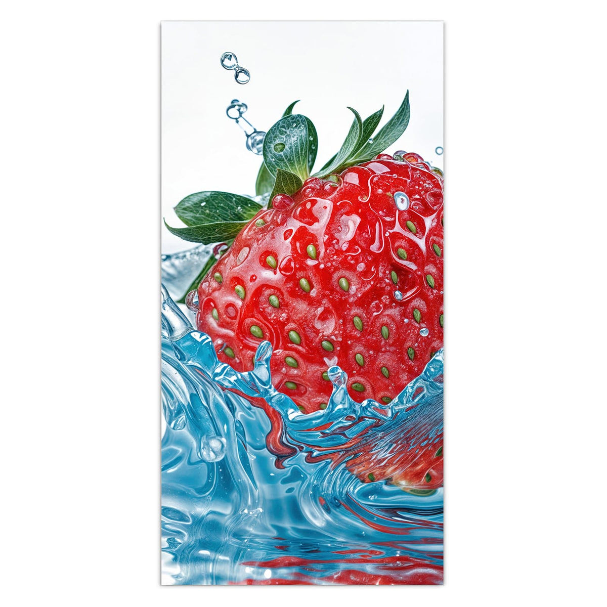 11 Größen – von 30 × 60 bis 60 × 150 cm – Wandbild - Eintauchende Erdbeere - Hochformat