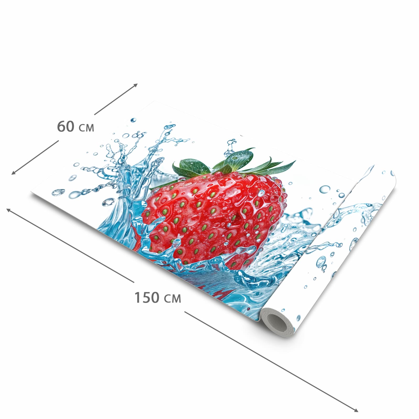 Hygienischer Teppich fürs Esszimmer mit Motiv Erdbeere Splash in der Grösse 80x250 cm