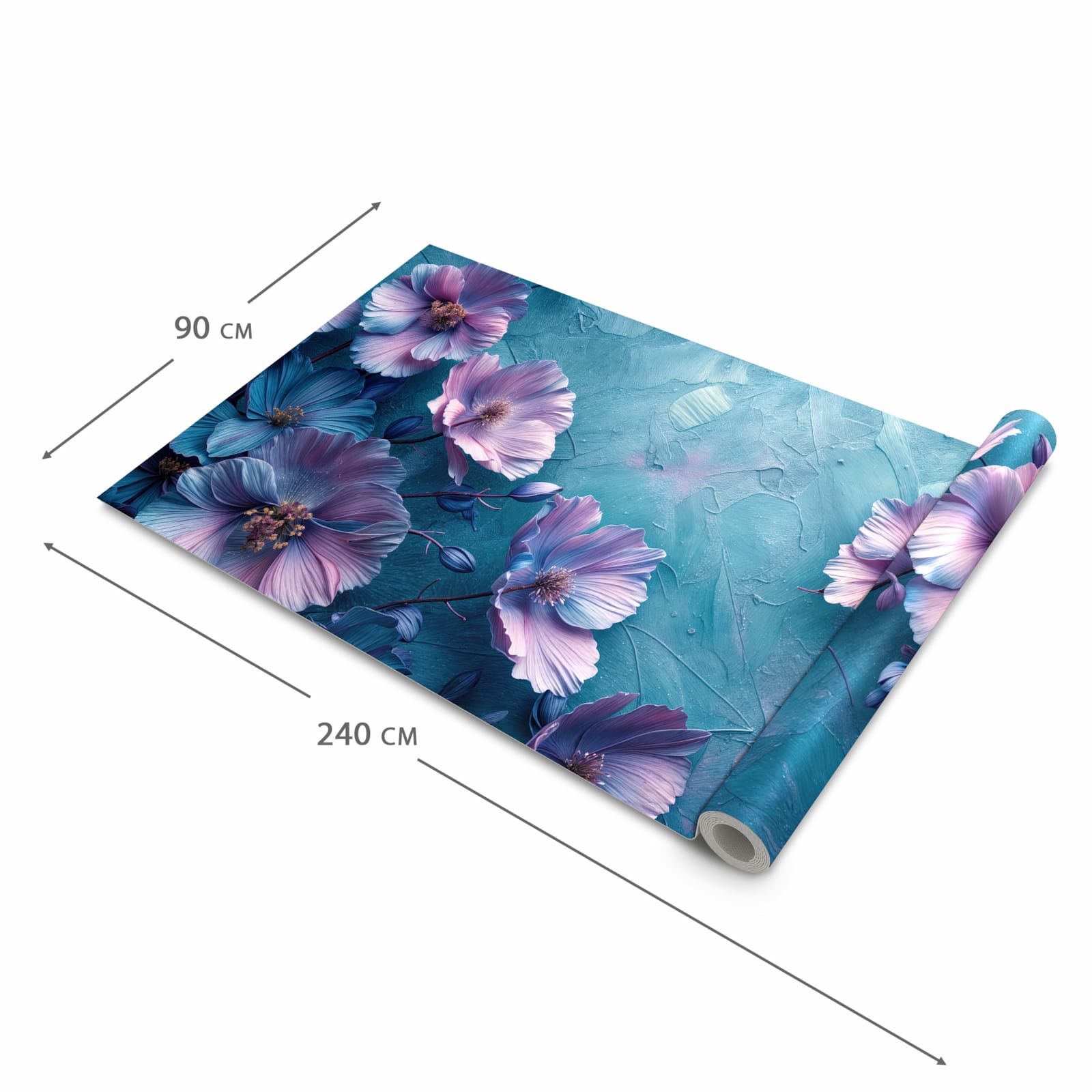 Rutschfester dünner Teppich mit Motiv Blumenmuster in der Grösse 80x250 cm, einfach zu reinigen