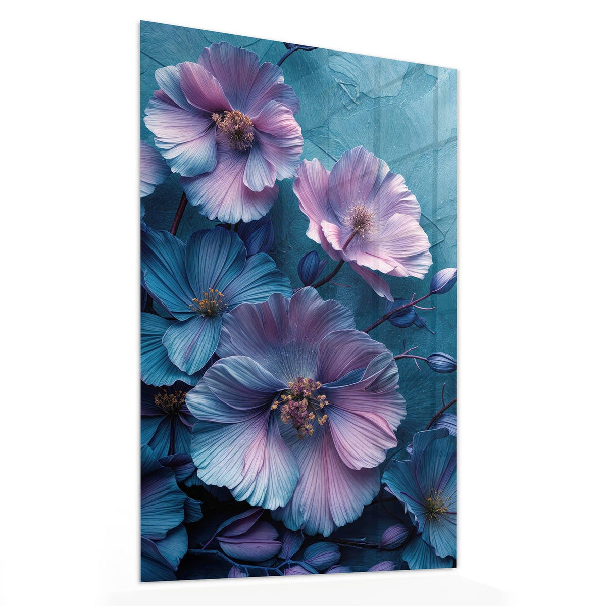 11 Größen – von 30 × 60 bis 60 × 150 cm – Wandbild - Malven auf Türkis - Hochformat