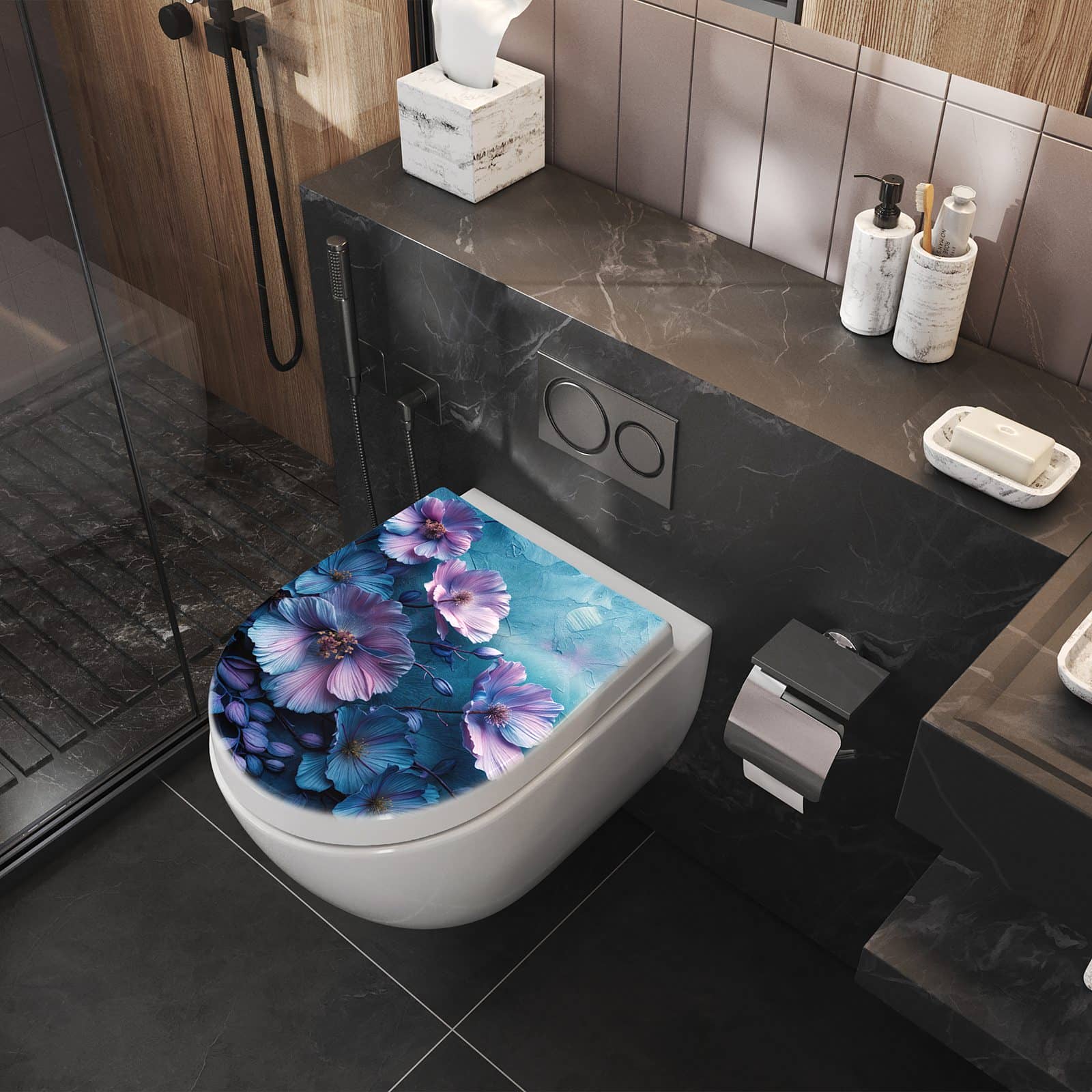 WC-Sitz mit Absenkautomatik Blumenmuster