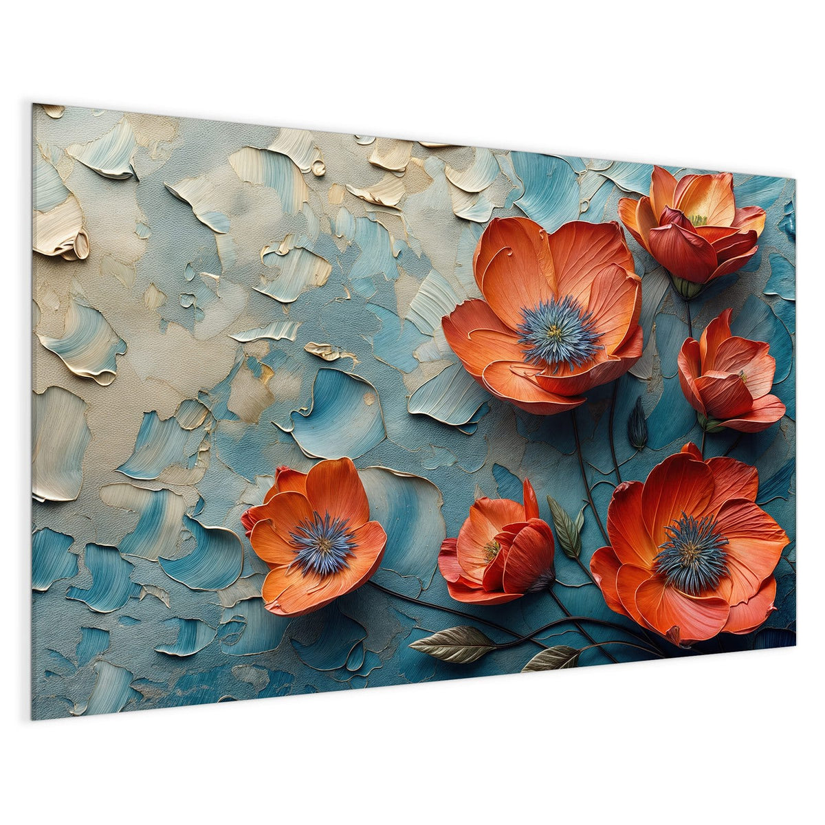 4 mm Glas statt lackiertem Blech – Magnettafel - Oranger Mohn auf Blau