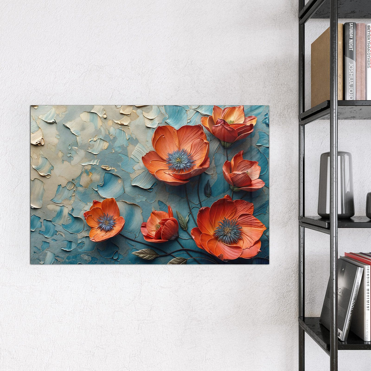 9 Größen – von 30 × 30 bis 120 × 90 cm – Magnettafel - Oranger Mohn auf Blau