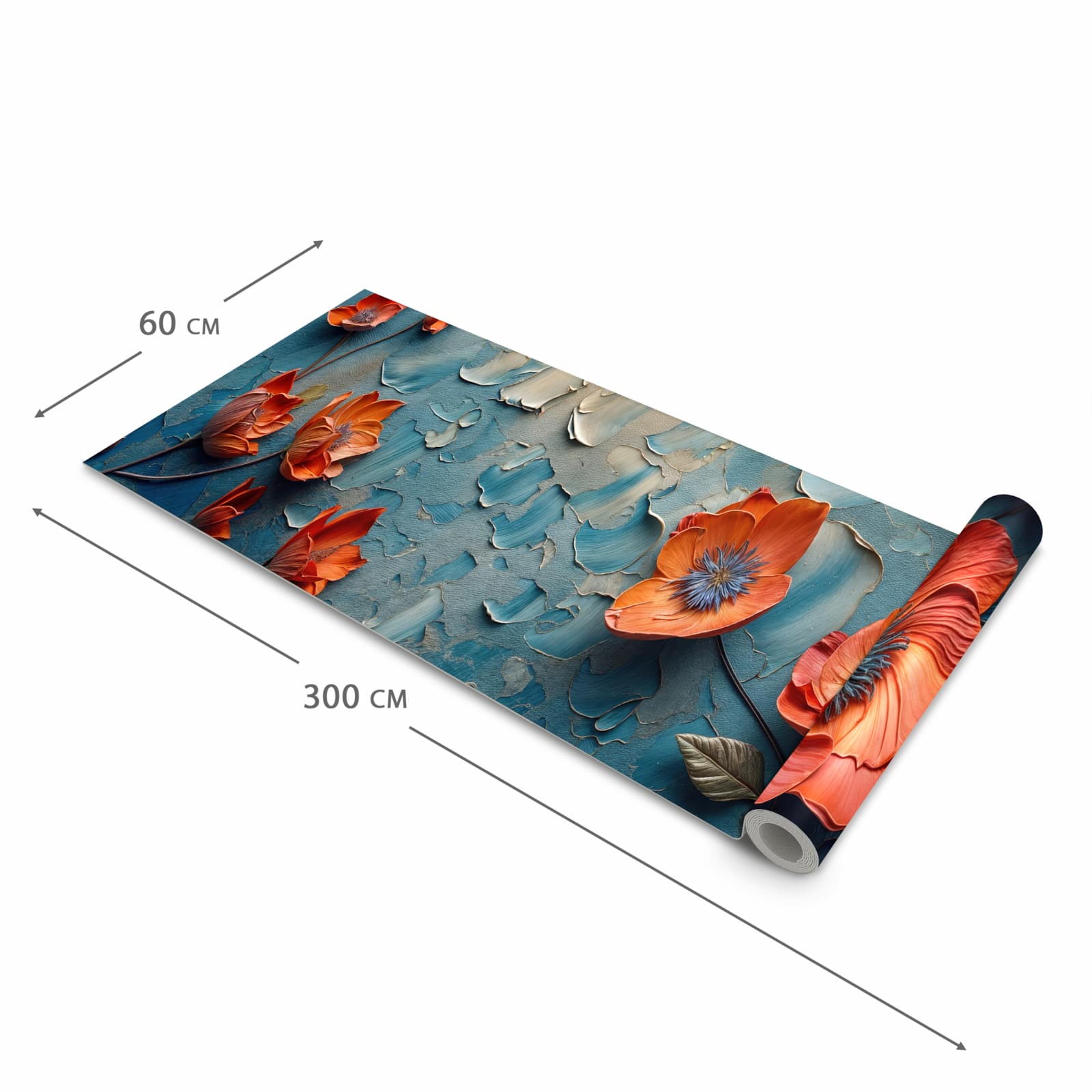 Bodenschonender Küchenteppich mit Motiv Blumenmeer in der Grösse 80x200 cm