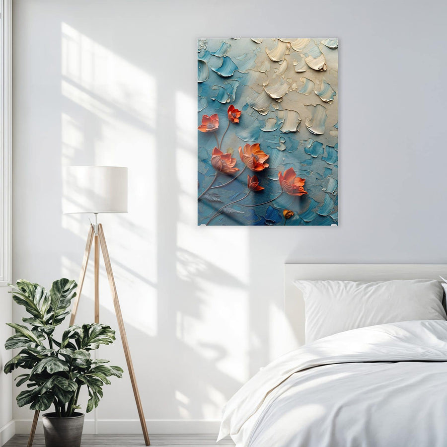 Maße Wandbild - Oranger Mohn auf Blau - Hochformat