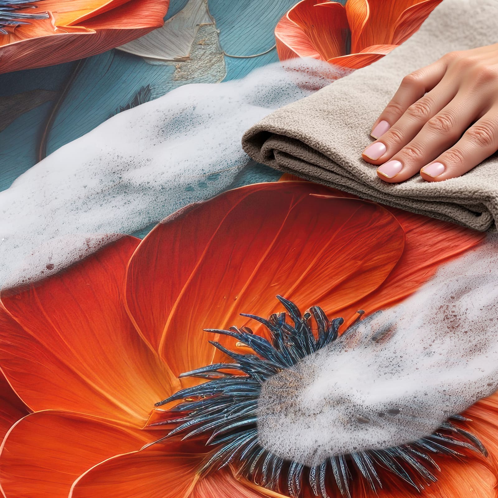 Langlebiger Küchenteppich mit Motiv Blumenmeer, einfach zu reinigen